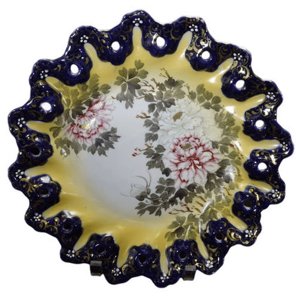 c1890 Nippon Hand Painted Serving Plate with Reticulated gold gilt Cobalt Blue R - Estate Fresh Austin