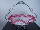 c1890 Northwood Cranberry Opalescent Poinsettia Brides Basket/Bowl - Estate Fresh Austin