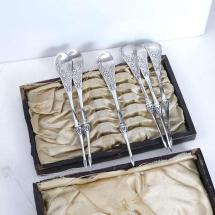 c1890 Nut Pick set in leather covered wood bad derby silver company silverplate - Estate Fresh Austin