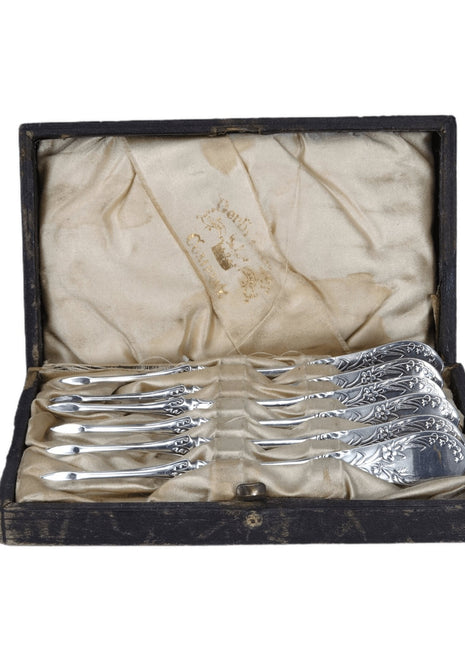 c1890 Nut Pick set in leather covered wood bad derby silver company silverplate - Estate Fresh Austin