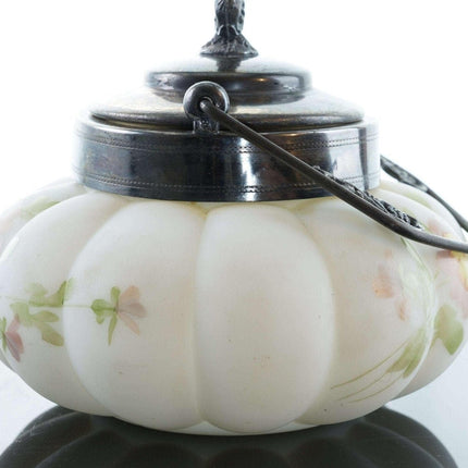 c1890 Poofy Mt Washington Art glass Melon Ribbed hand painted Biscuit jar with - Estate Fresh Austin