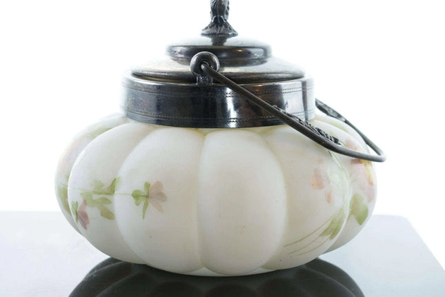 c1890 Poofy Mt Washington Art glass Melon Ribbed hand painted Biscuit jar with - Estate Fresh Austin