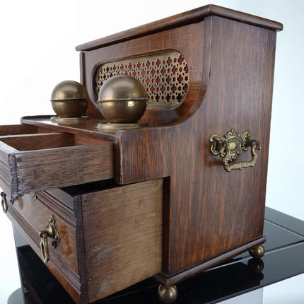 c1890 Quarter Sawn Oak Piano Form Desk Caddy with double inkwell - Estate Fresh Austin