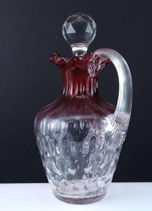 c1890 Rubina Art Glass Stoppered Jug Honeycomb Pattern - Estate Fresh Austin