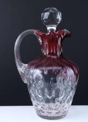 c1890 Rubina Art Glass Stoppered Jug Honeycomb Pattern - Estate Fresh Austin