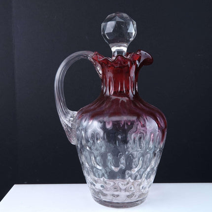 c1890 Rubina Art Glass Stoppered Jug Honeycomb Pattern - Estate Fresh Austin