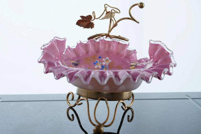 c1890 Signed Webb Whimsy Brides Bowl in gilt metal stand - Estate Fresh Austin