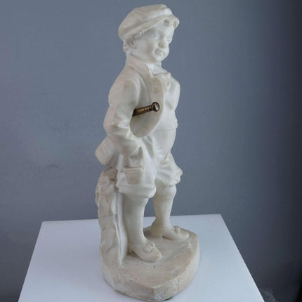 c1890 Sportsman Carved Italian Alabaster Figure by Picciole 11" tall - Estate Fresh Austin