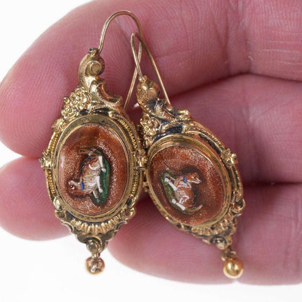 c1890 Victorian 14k Micro-Mosaic Dog earrings - Estate Fresh Austin
