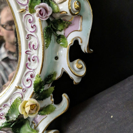 c1890 Volkstedt Porcelain Wall Mirror with Putti/Roses - Estate Fresh Austin