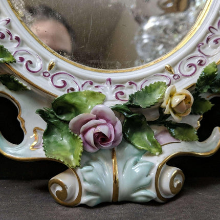 c1890 Volkstedt Porcelain Wall Mirror with Putti/Roses - Estate Fresh Austin