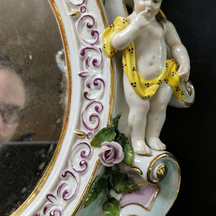 c1890 Volkstedt Porcelain Wall Mirror with Putti/Roses - Estate Fresh Austin