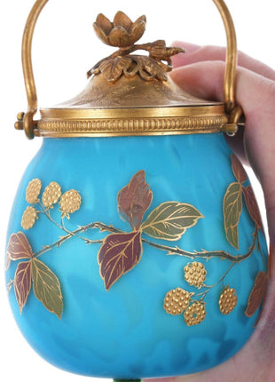 c1890 Webb Mother of pearl Glass Blue Enameled sweetmeet jar - Estate Fresh Austin