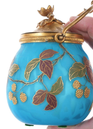 c1890 Webb Mother of pearl Glass Blue Enameled sweetmeet jar - Estate Fresh Austin