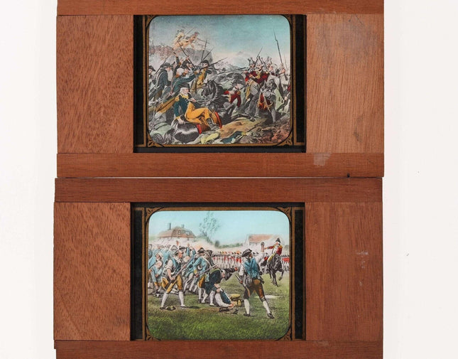 c1890 Wood Glass Magic Lantern Slides Revolutionary war "Battle of Lexington" an - Estate Fresh Austin