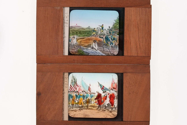 c1890 Wood Glass Magic Lantern Slides Surrender of Cornwallis and Battle of Benn - Estate Fresh Austin