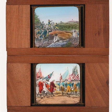 c1890 Wood Glass Magic Lantern Slides Surrender of Cornwallis and Battle of Benn - Estate Fresh Austin