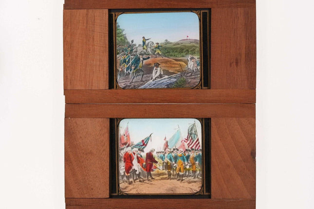 c1890 Wood Glass Magic Lantern Slides Surrender of Cornwallis and Battle of Benn - Estate Fresh Austin