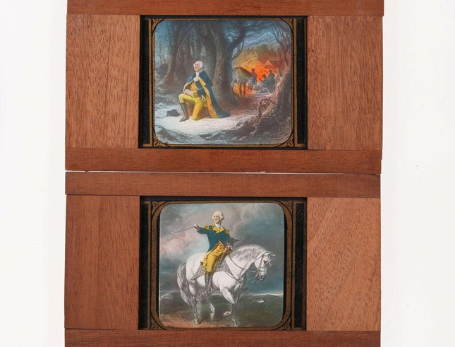 c1890 Wood Glass Magic Lantern Slides Washington at prayer and a portrait of Geo - Estate Fresh Austin