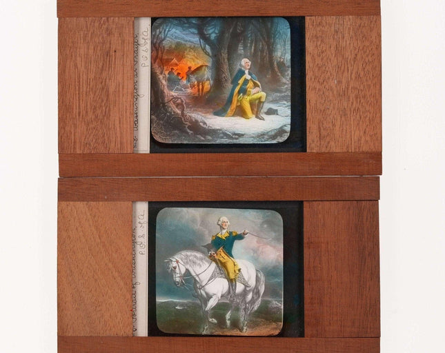 c1890 Wood Glass Magic Lantern Slides Washington at prayer and a portrait of Geo - Estate Fresh Austin