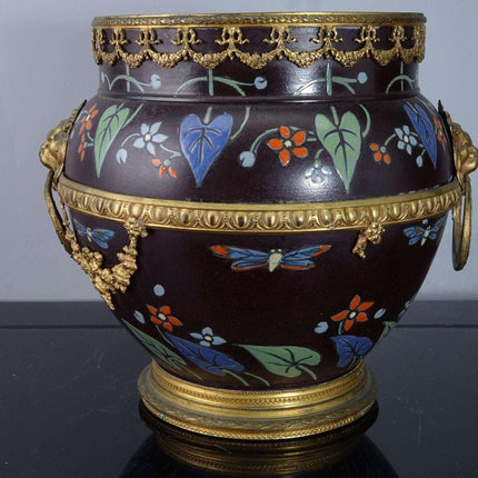 c1893 Wedgwood Chocolate Basalt Kenlock Ware Bronze Mounted Cachepot in the Art - Estate Fresh Austin