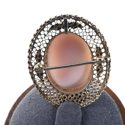 c1900 10k gold Reticulated mounted Pink Conch shell cameo brooch pin - Estate Fresh Austin