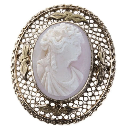 c1900 10k gold Reticulated mounted Pink Conch shell cameo brooch pin - Estate Fresh Austin