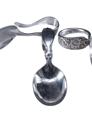 c1900 - 1930 Sterling Silver Baby Spoons S Kirk Repousse Little Miss Muffett and S - Estate Fresh Austin