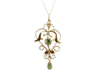 c1900 9ct Gold Edwardian Natural Pearl/Peridot Lavaliere Pendant on 14K gold nec - Estate Fresh Austin