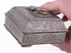 c1900 Antique Chinese Republic period carnelian and jade set pewter box - Estate Fresh Austin