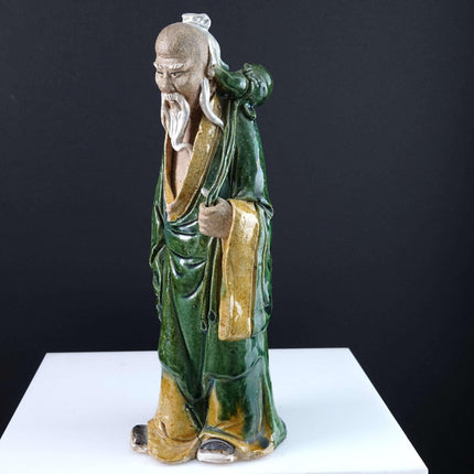 c1900 Antique Chinese Shiwan Figure Sancai Glaze 9.5" tall - Estate Fresh Austin