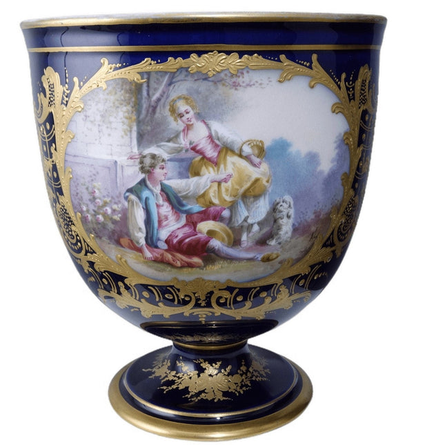 c1900 Antique French Hand Painted Sevres Style Goblet Form Wine Cooler - Estate Fresh Austin