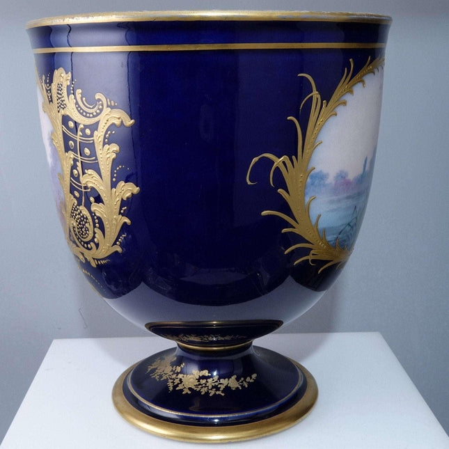 c1900 Antique French Hand Painted Sevres Style Goblet Form Wine Cooler - Estate Fresh Austin