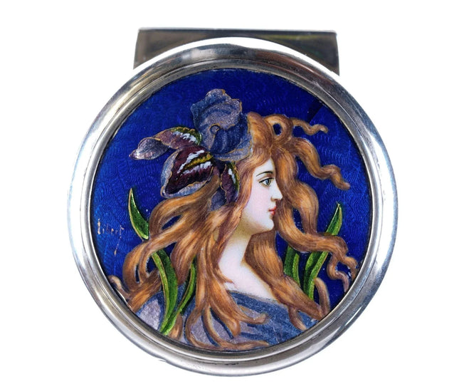 c1900 Art Nouveau George Unite Sterling Scent Bottle with French Limoges Enamel - Estate Fresh Austin