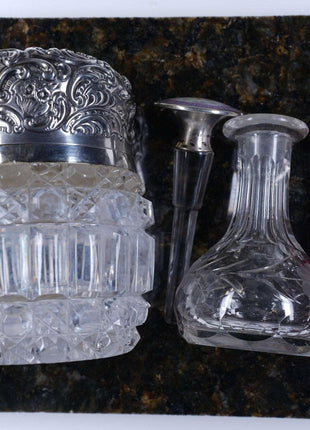 c1900 Art Nouveau Sterling and Crystal perfume bottles Enamel/Cranberry silver o - Estate Fresh Austin