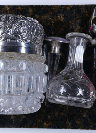 c1900 Art Nouveau Sterling and Crystal perfume bottles Enamel/Cranberry silver o - Estate Fresh Austin