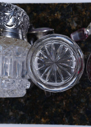 c1900 Art Nouveau Sterling and Crystal perfume bottles Enamel/Cranberry silver o - Estate Fresh Austin