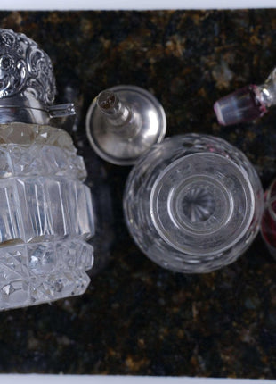 c1900 Art Nouveau Sterling and Crystal perfume bottles Enamel/Cranberry silver o - Estate Fresh Austin