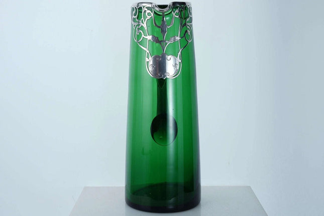 c1900 Art Nouveau Sterling Silver Overlay Art glass Tankard - Estate Fresh Austin
