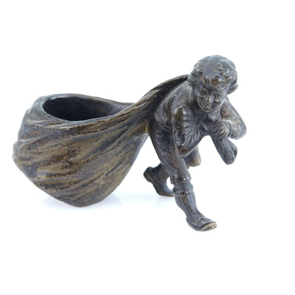 c1900 Austrian bronze Figural Toothpick/Match holder Boy carrying bag - Estate Fresh Austin