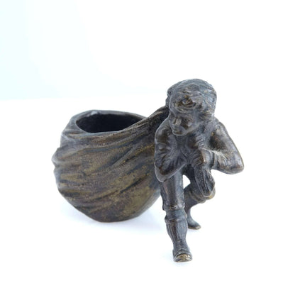 c1900 Austrian bronze Figural Toothpick/Match holder Boy carrying bag - Estate Fresh Austin