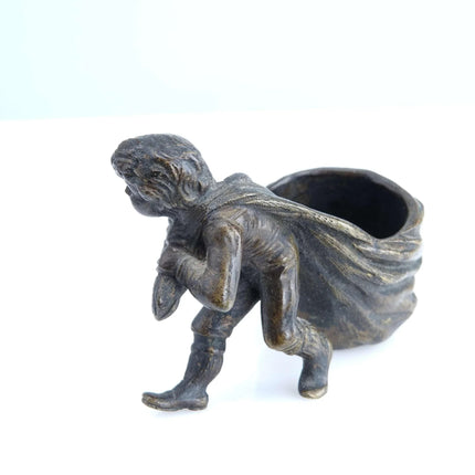 c1900 Austrian bronze Figural Toothpick/Match holder Boy carrying bag - Estate Fresh Austin