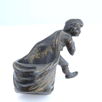 c1900 Austrian bronze Figural Toothpick/Match holder Boy carrying bag - Estate Fresh Austin