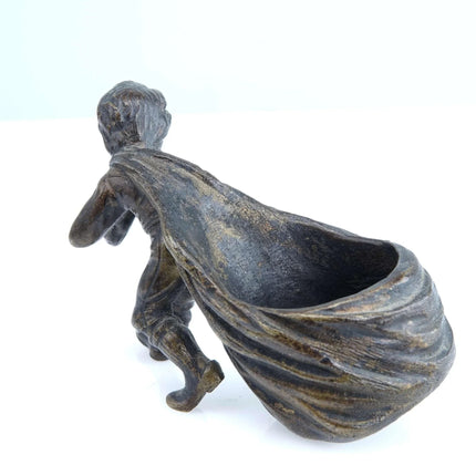 c1900 Austrian bronze Figural Toothpick/Match holder Boy carrying bag - Estate Fresh Austin