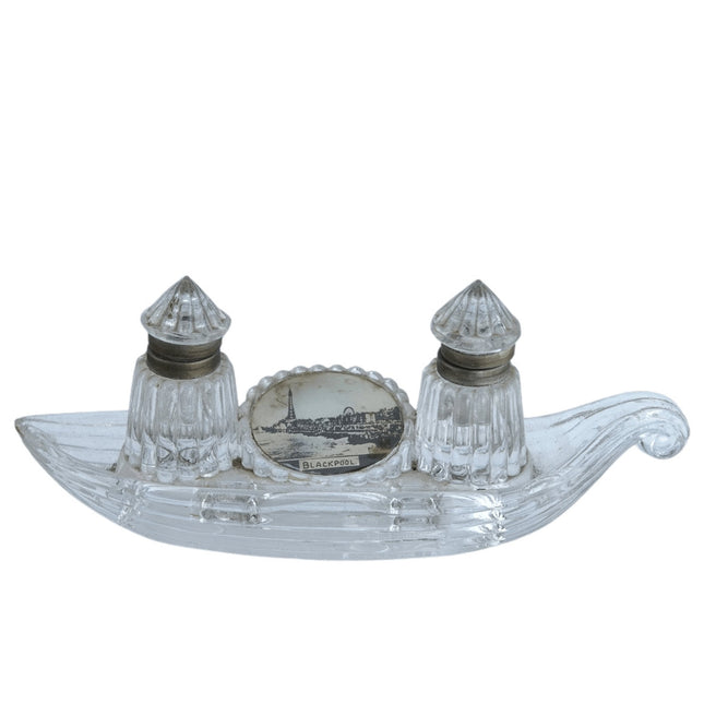 c1900 Blackpool England Souvenir Double inkwell in boat form - Estate Fresh Austin