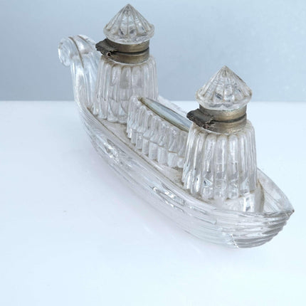 c1900 Blackpool England Souvenir Double inkwell in boat form - Estate Fresh Austin