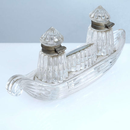 c1900 Blackpool England Souvenir Double inkwell in boat form - Estate Fresh Austin