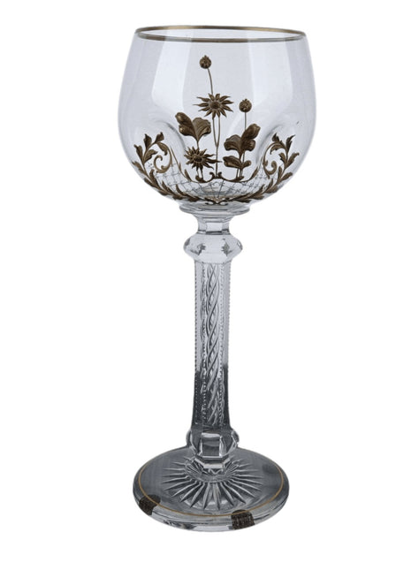 c1900 Bohemian Oversized Toasting Goblet with Air Twist Stem Hand Enameled, Hand - Estate Fresh Austin