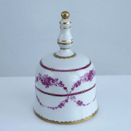 c1900 Carl Thieme Dresden Porcelain Dinner Bell with Hand Painted Puce Decoratio - Estate Fresh Austin