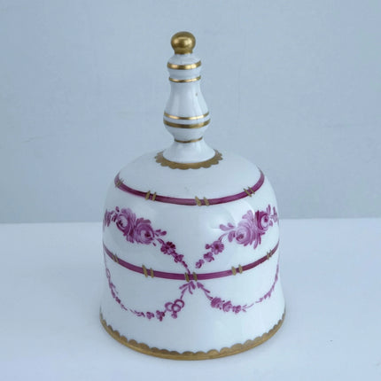 c1900 Carl Thieme Dresden Porcelain Dinner Bell with Hand Painted Puce Decoratio - Estate Fresh Austin